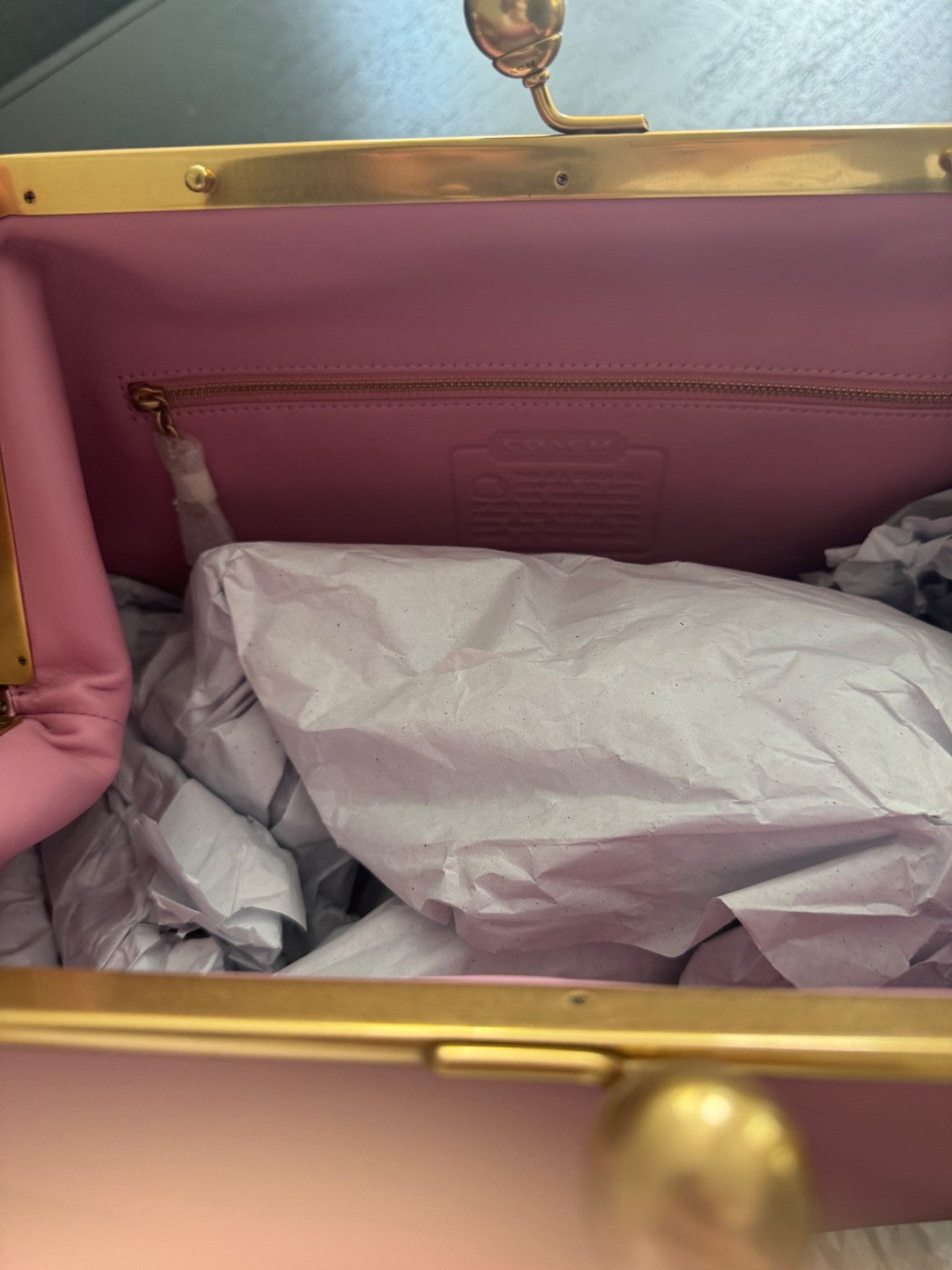 COACH Big Large Kisslock Rose Kiss Lock Pink Frame Bag Nwt