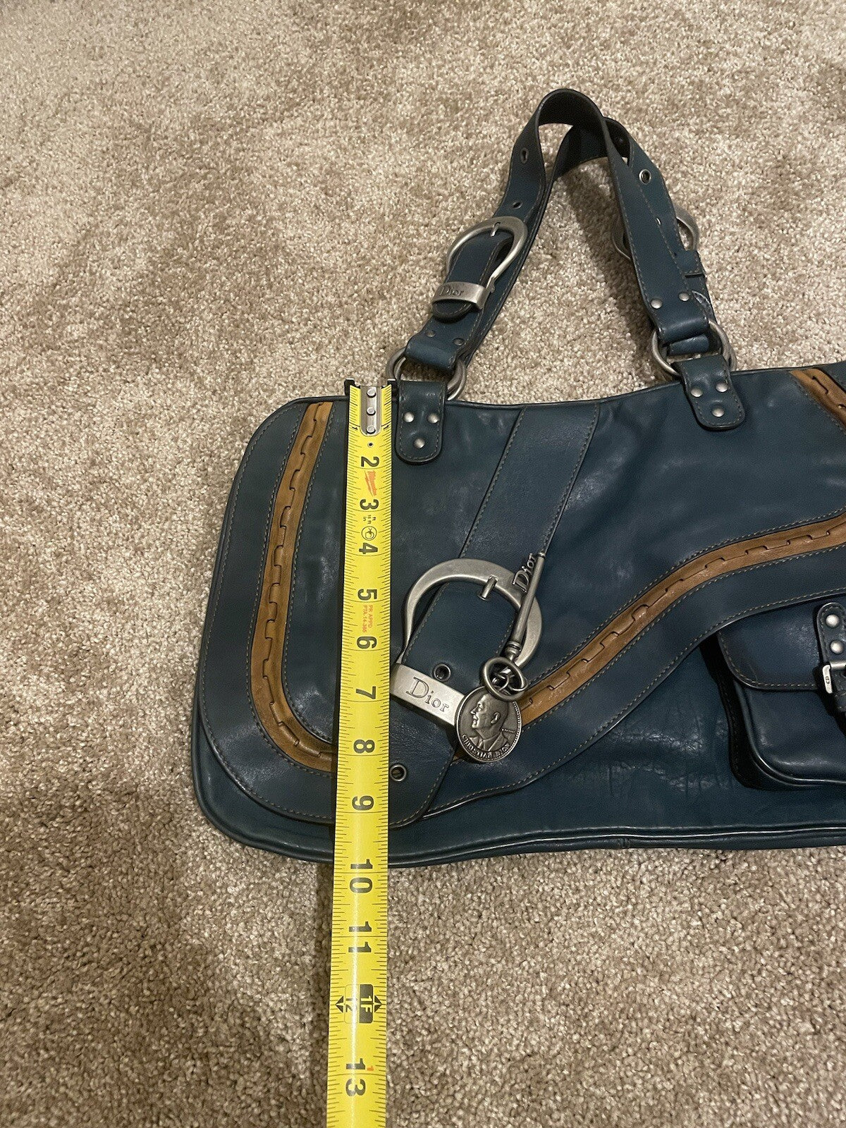 Vintage Dior Gaucho Shoulder Bag Blue Leather 06-MA-0046 Y2K