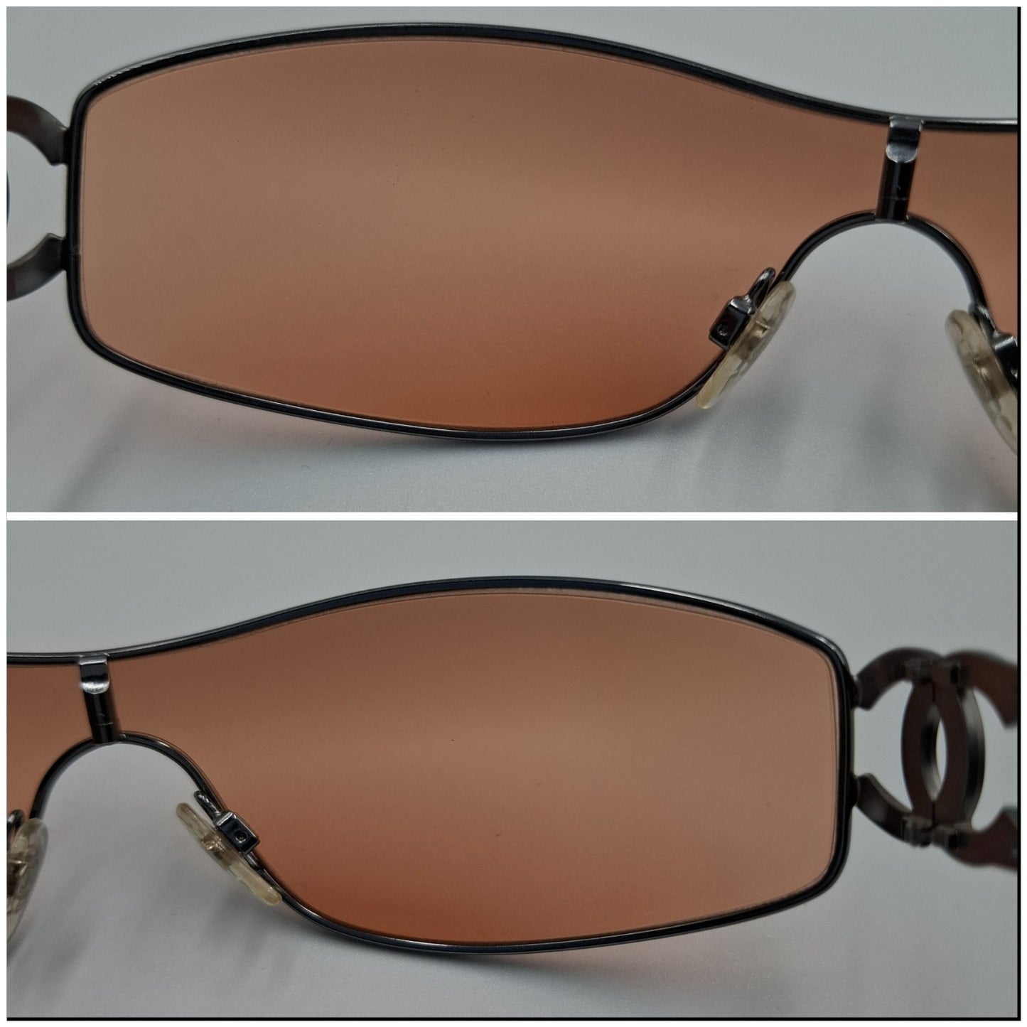 Vintage Y2K Chanel Mask Sunglasses with Crystal CC Logo Orange Lens Pink Shalmon