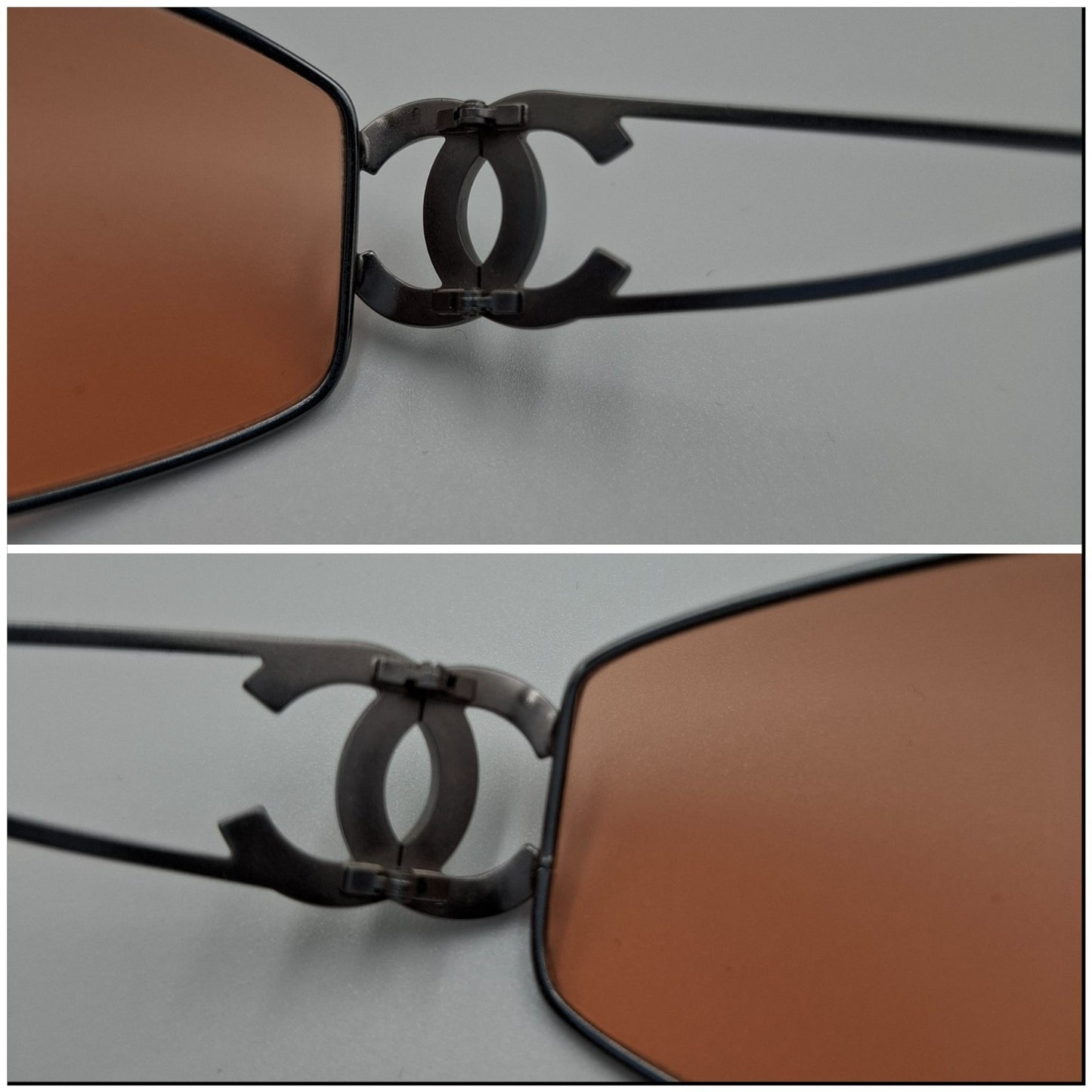 Vintage Y2K Chanel Mask Sunglasses with Crystal CC Logo Orange Lens Pink Shalmon