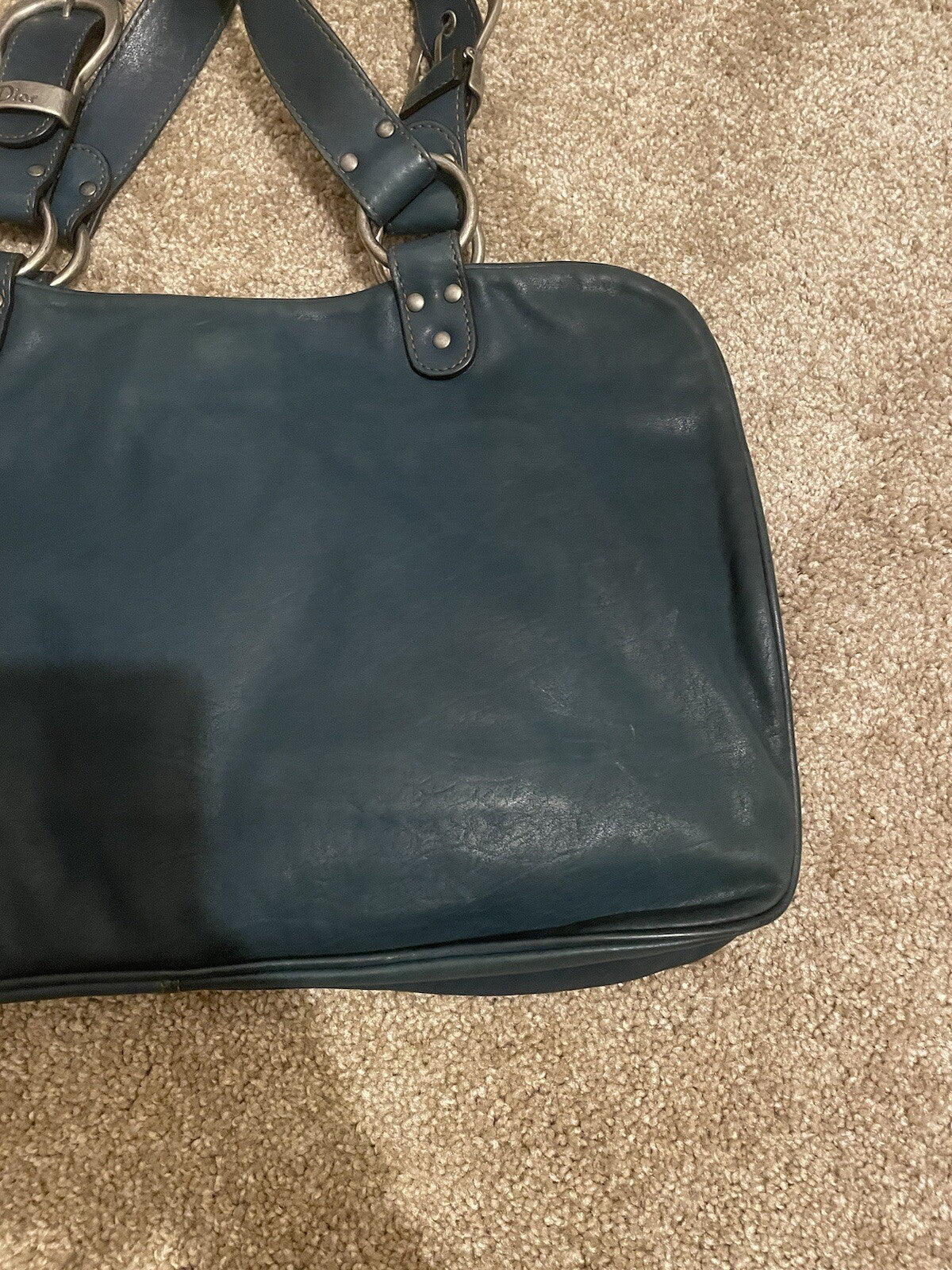 Vintage Dior Gaucho Shoulder Bag Blue Leather 06-MA-0046 Y2K