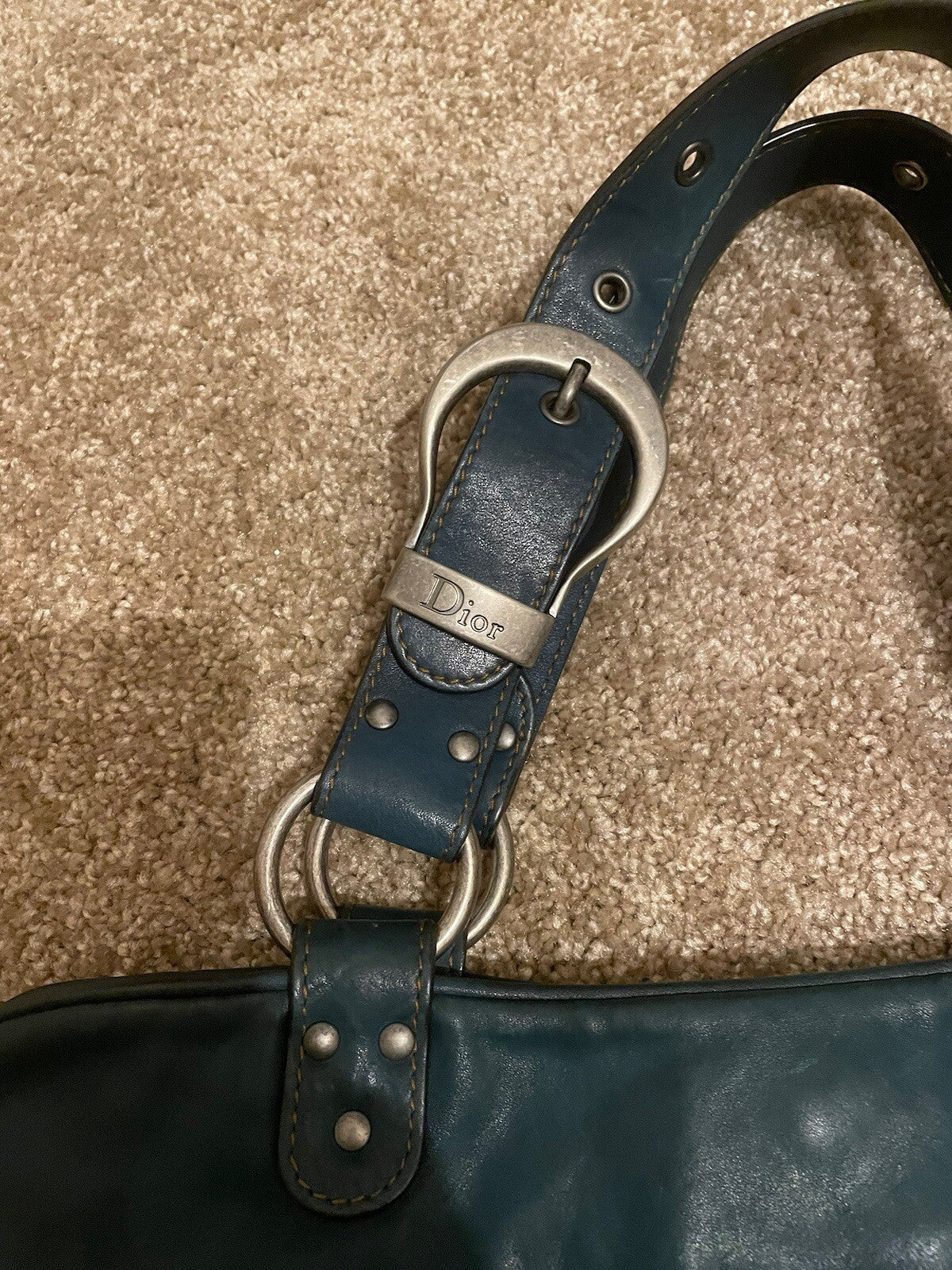 Vintage Dior Gaucho Shoulder Bag Blue Leather 06-MA-0046 Y2K