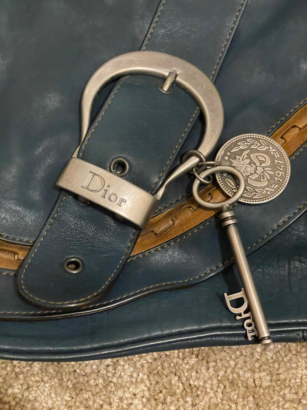 Vintage Dior Gaucho Shoulder Bag Blue Leather 06-MA-0046 Y2K