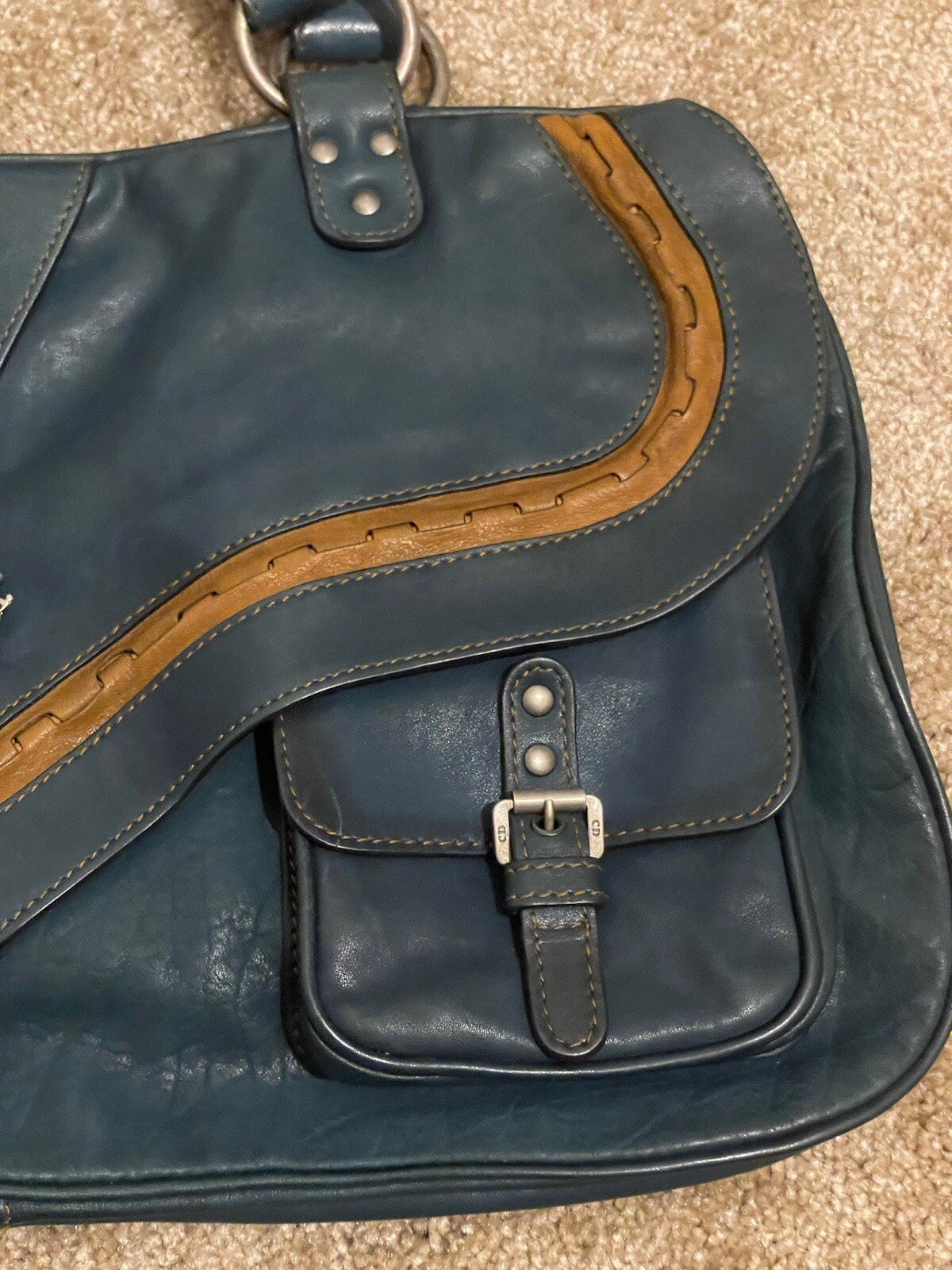 Vintage Dior Gaucho Shoulder Bag Blue Leather 06-MA-0046 Y2K