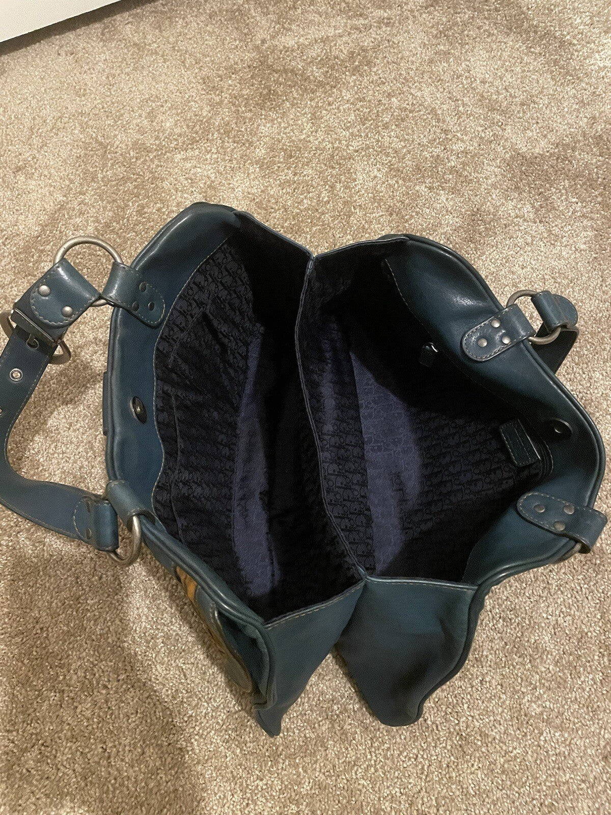 Vintage Dior Gaucho Shoulder Bag Blue Leather 06-MA-0046 Y2K