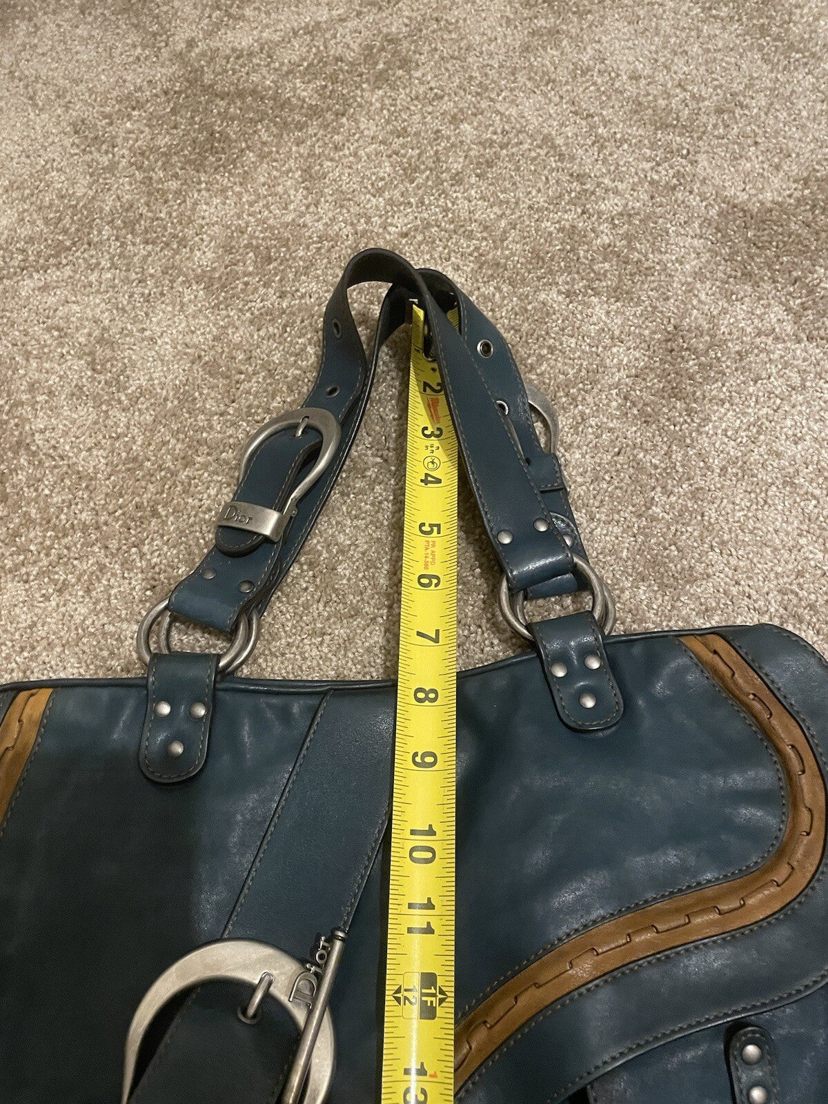 Vintage Dior Gaucho Shoulder Bag Blue Leather 06-MA-0046 Y2K