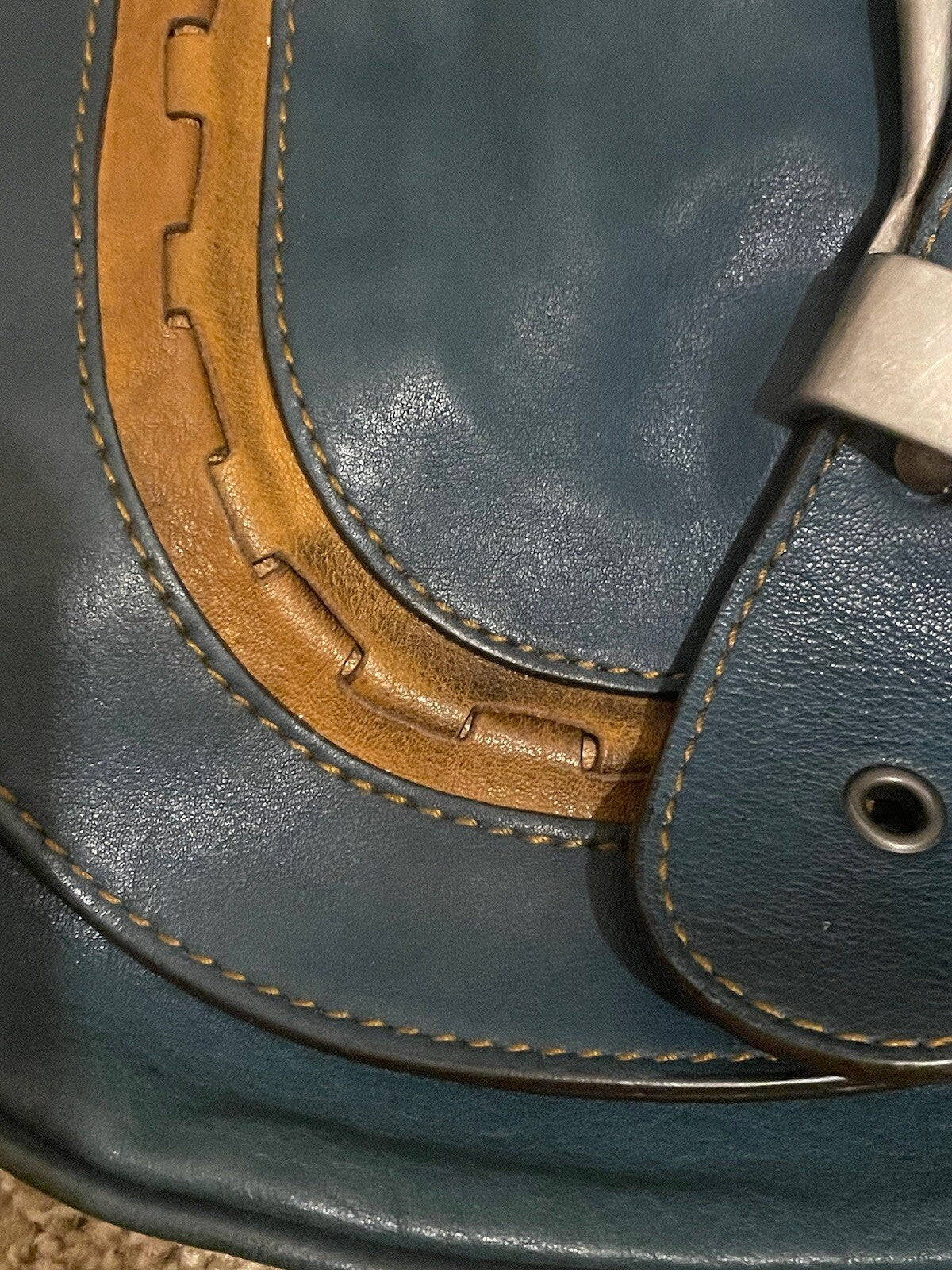 Vintage Dior Gaucho Shoulder Bag Blue Leather 06-MA-0046 Y2K