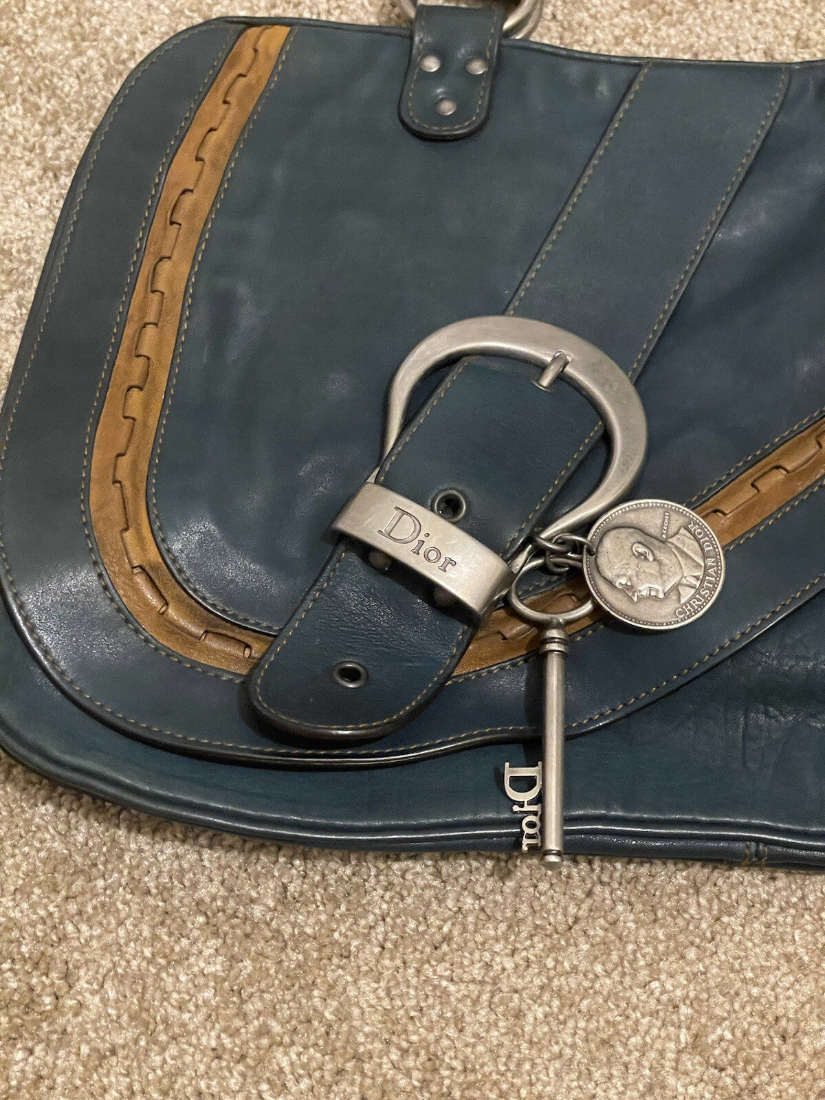 Vintage Dior Gaucho Shoulder Bag Blue Leather 06-MA-0046 Y2K