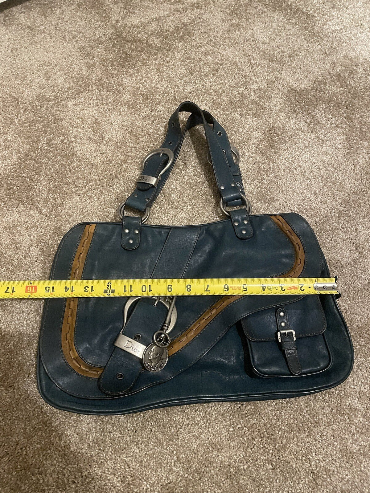 Vintage Dior Gaucho Shoulder Bag Blue Leather 06-MA-0046 Y2K