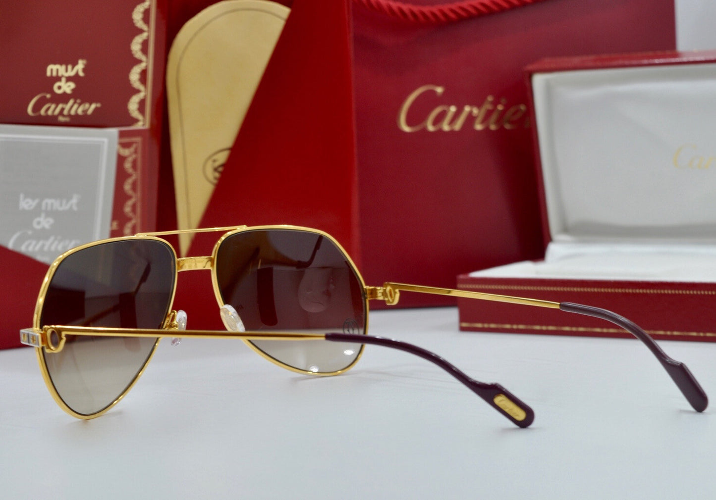 Vintage CARTIER 1984 SANTOS VENDOME Sunglasses Glasses Glasses NOS Frame 59 gold