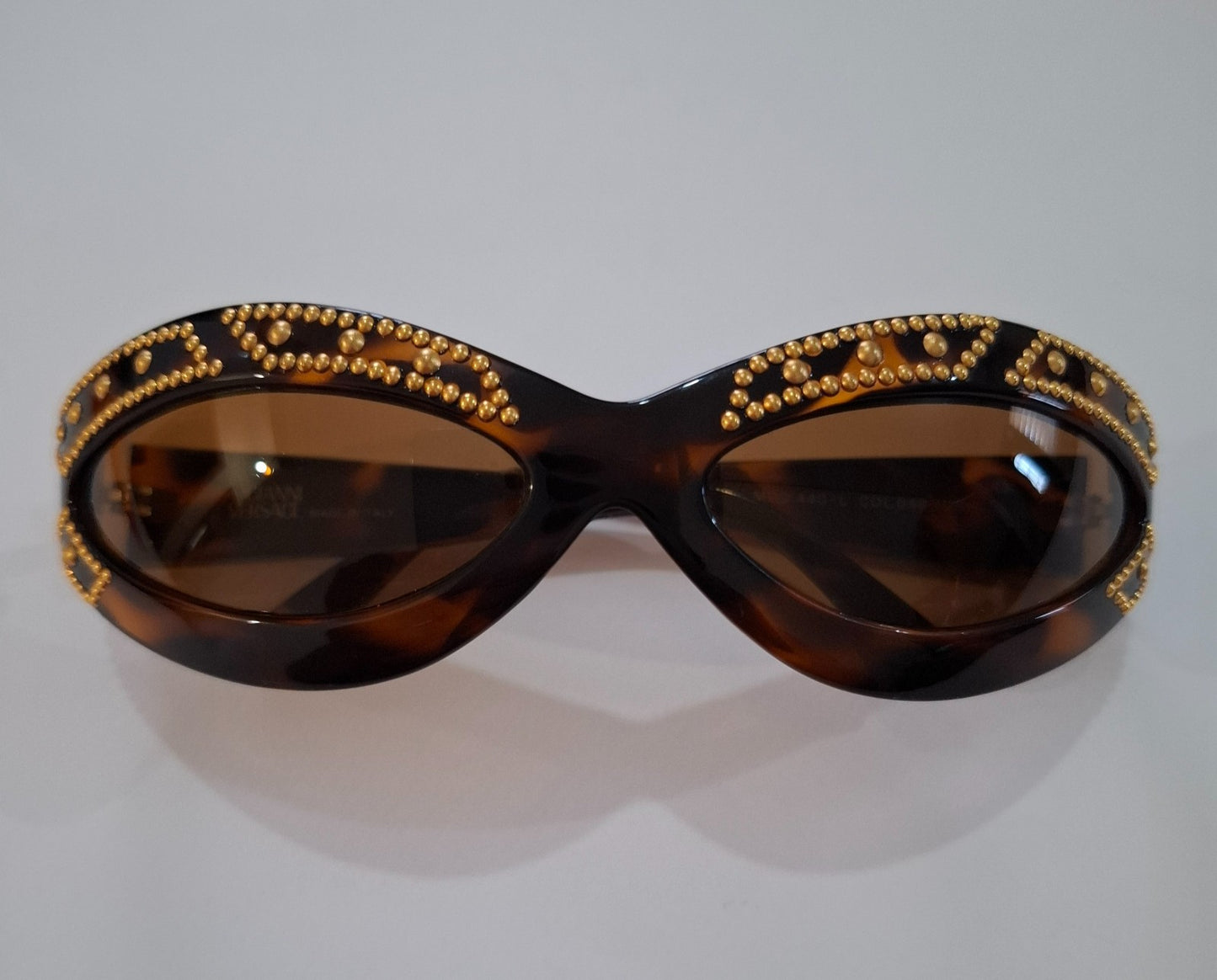 Vintage Y2K Gianni Versace 440/L 649NDRH Unisex Brown Tortoise Shell Sunglasses