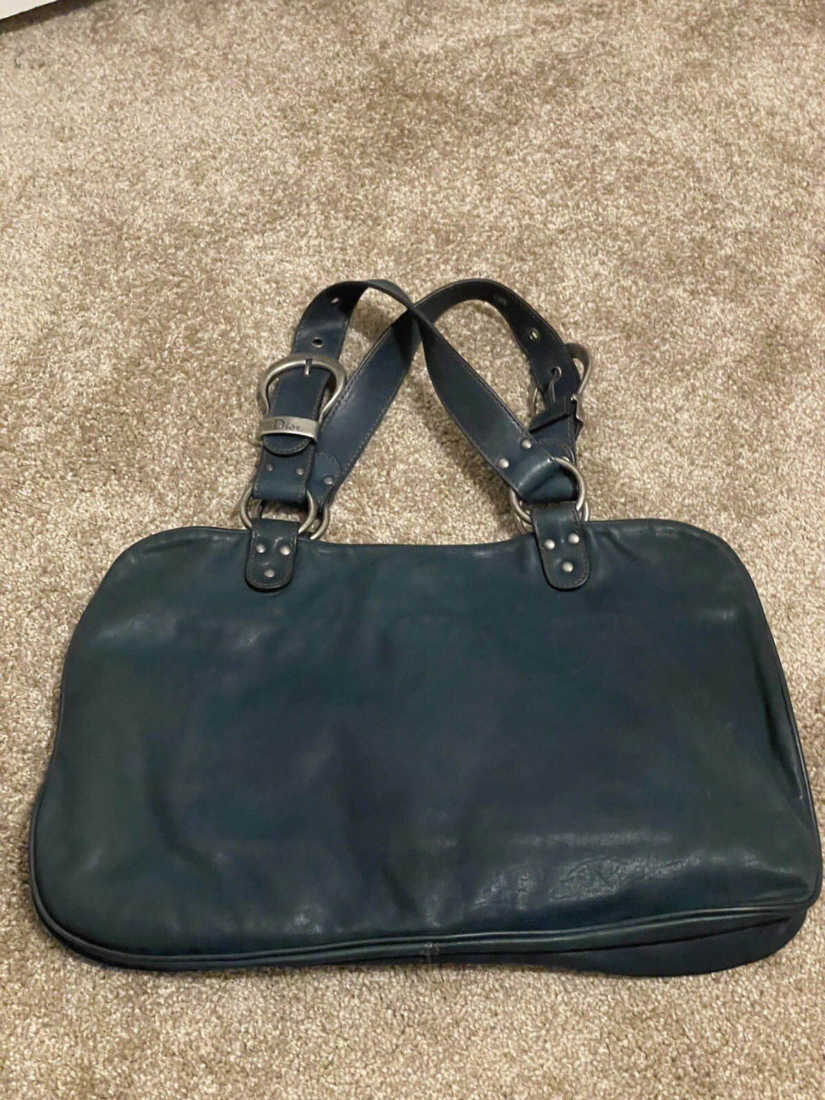 Vintage Dior Gaucho Shoulder Bag Blue Leather 06-MA-0046 Y2K
