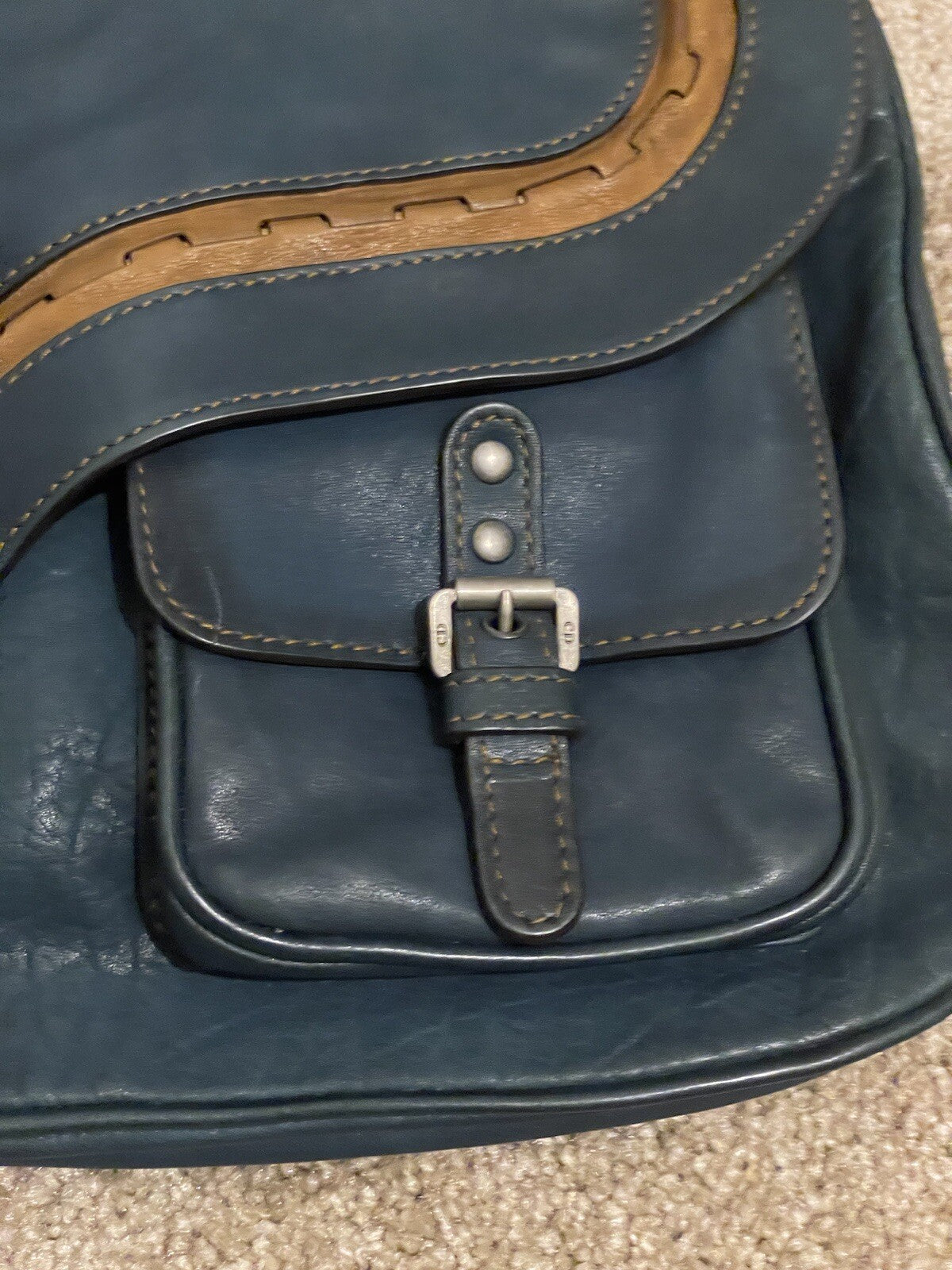Vintage Dior Gaucho Shoulder Bag Blue Leather 06-MA-0046 Y2K