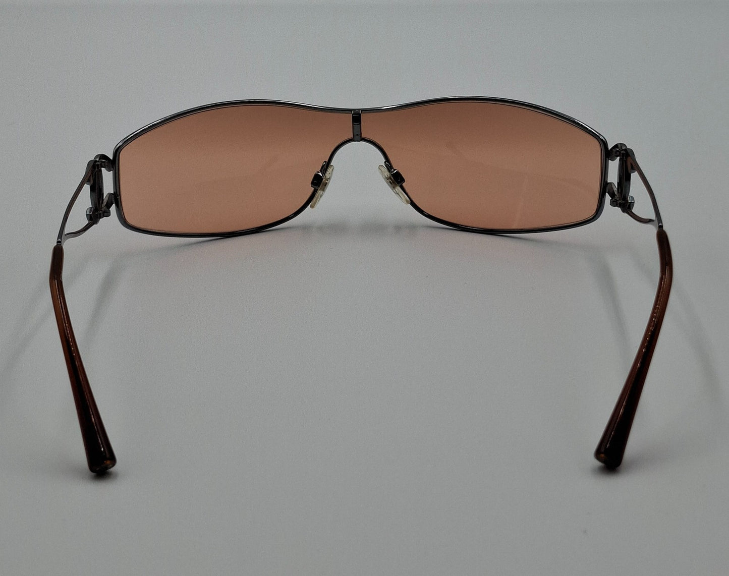 Vintage Y2K Chanel Mask Sunglasses with Crystal CC Logo Orange Lens Pink Shalmon