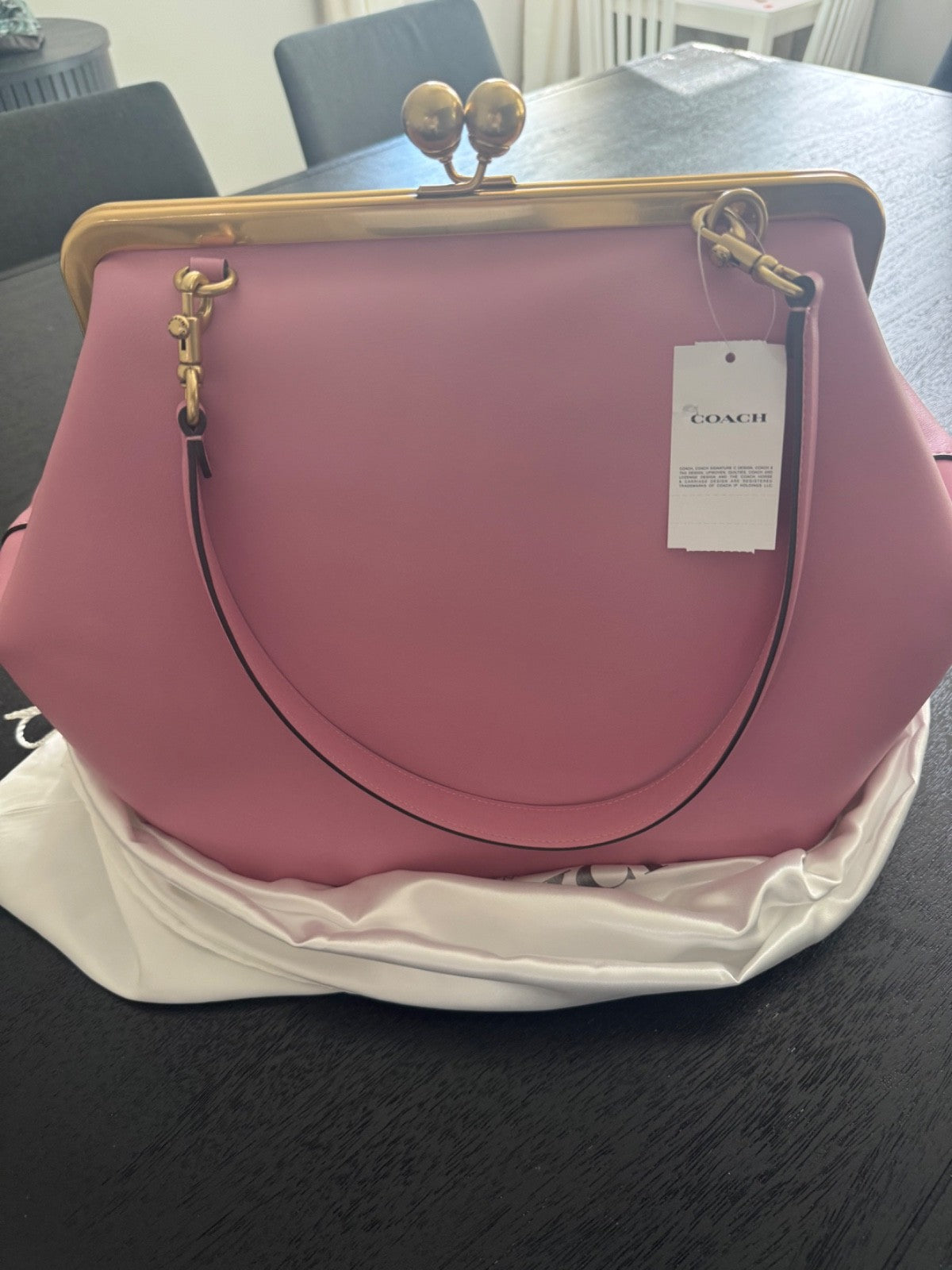 COACH Big Large Kisslock Rose Kiss Lock Pink Frame Bag Nwt