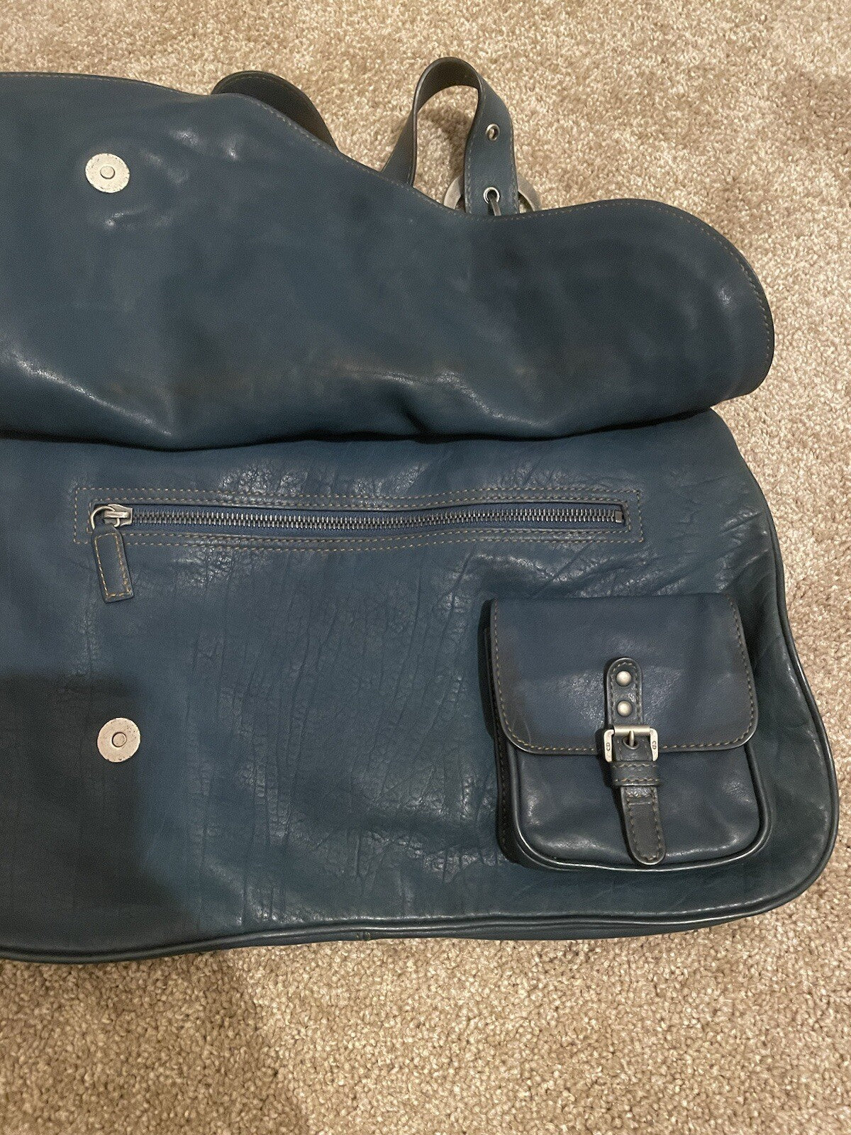 Vintage Dior Gaucho Shoulder Bag Blue Leather 06-MA-0046 Y2K