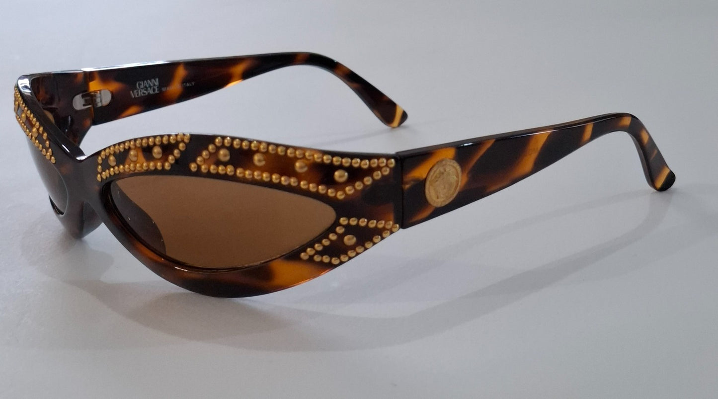 Vintage Y2K Gianni Versace 440/L 649NDRH Unisex Brown Tortoise Shell Sunglasses