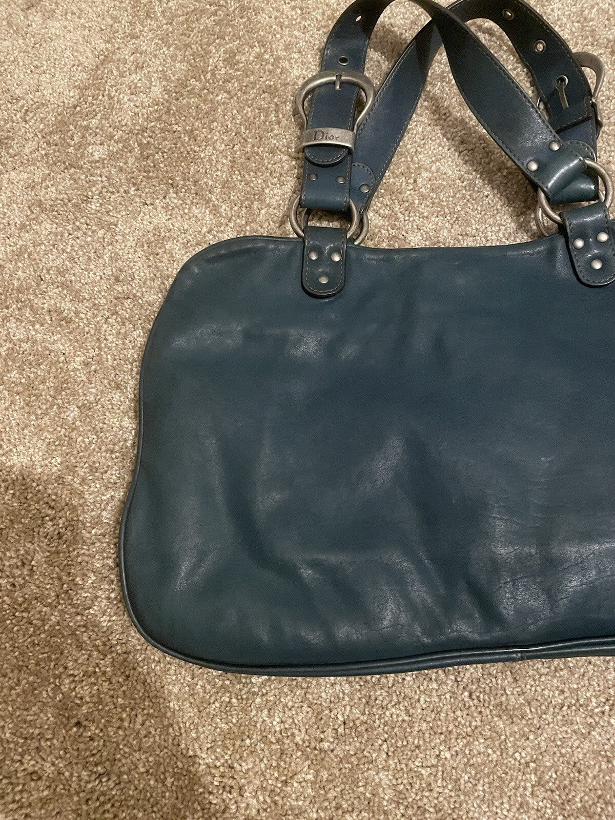 Vintage Dior Gaucho Shoulder Bag Blue Leather 06-MA-0046 Y2K
