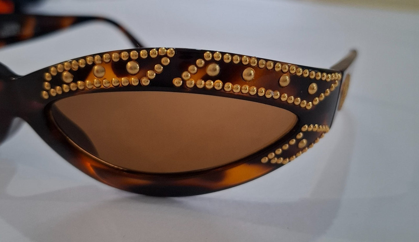 Vintage Y2K Gianni Versace 440/L 649NDRH Unisex Brown Tortoise Shell Sunglasses