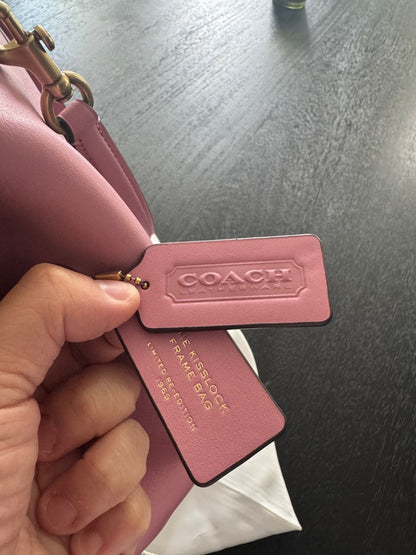 COACH Big Large Kisslock Rose Kiss Lock Pink  Frame Bag Nwt