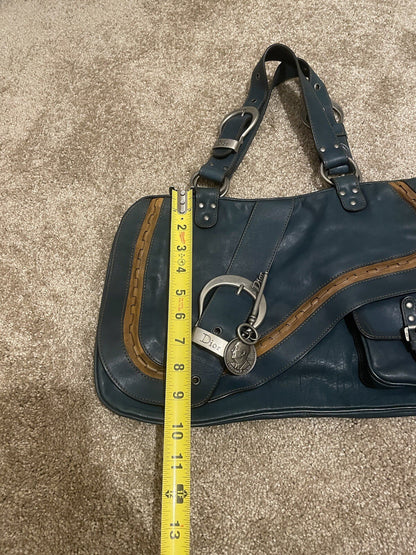 Vintage Dior Gaucho Shoulder Bag Blue Leather 06-MA-0046 Y2K