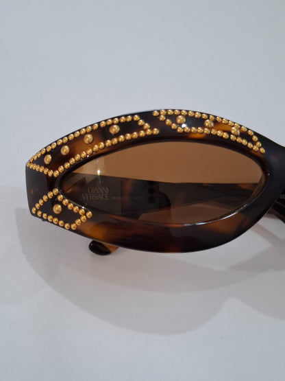 Vintage Y2K Gianni Versace 440/L 649NDRH Unisex Brown Tortoise Shell Sunglasses