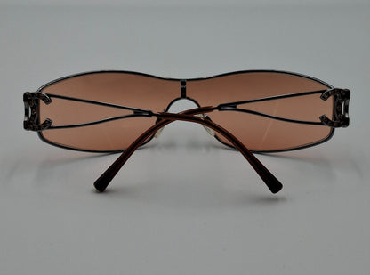 Vintage Y2K Chanel Mask Sunglasses with Crystal CC Logo Orange Lens Pink Shalmon