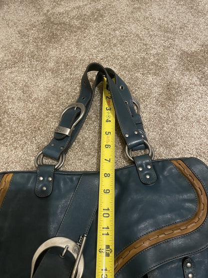Vintage Dior Gaucho Shoulder Bag Blue Leather 06-MA-0046 Y2K