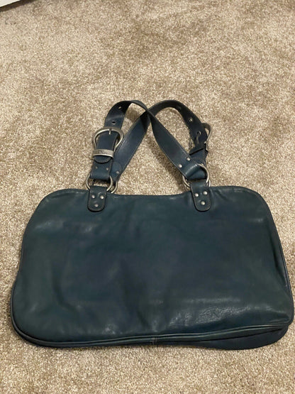 Vintage Dior Gaucho Shoulder Bag Blue Leather 06-MA-0046 Y2K